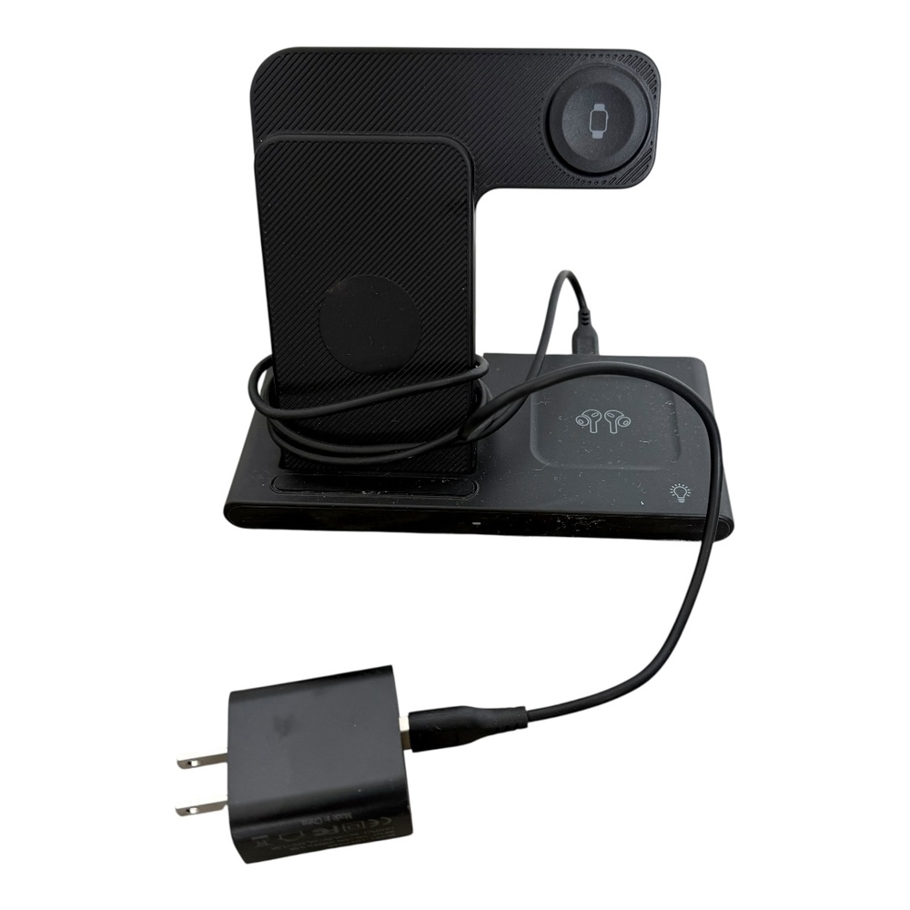 Black Multi-Device 3-in-1 Wireless Charging Station Desktop Organizer